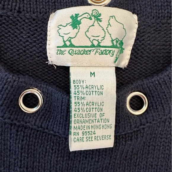 Quacker Factory Navy Blue Americana Anchor Crew Neck Sweater Size Medium - Picture 4 of 14